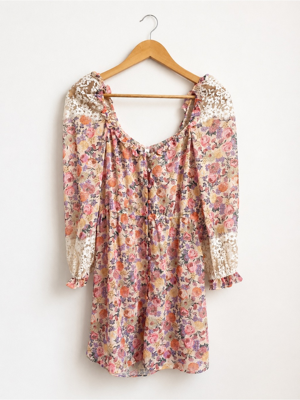 For Love & Lemons Pink Floral Lace Babydoll Chemise Mini Dress NWT